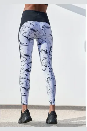 Lascana Legging White Marble Sportbroek met marmerpatroon en zijstrepen