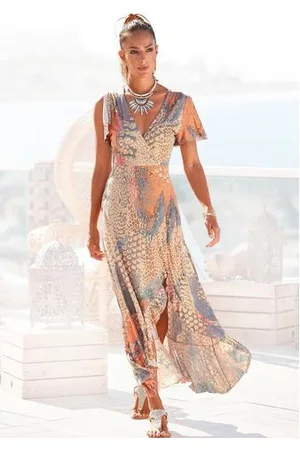 Buffalo Maxi-jurk met animal print, split en volants, vleermuismouwen, jurk met print