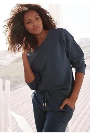 QS by s.Oliver Sweatshirt van ribkwaliteit met overhangende schouders, loungewear