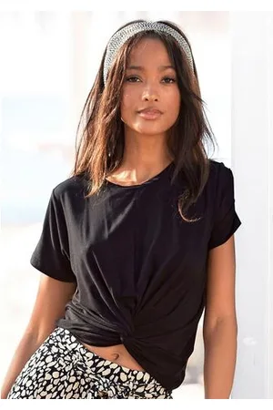 Lascana Shirt met korte mouwen in korte lengte, crop top, t-shirt met knoopdetails aan de voorkant