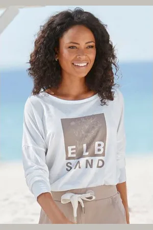 ELBSAND Shirt met lange mouwen met logoprint, katoenmix, sportief-casual