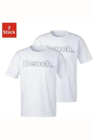 Bench T-shirt Shirt met logoprint, basic shirt met ronde hals van 100% katoen (2-delig)