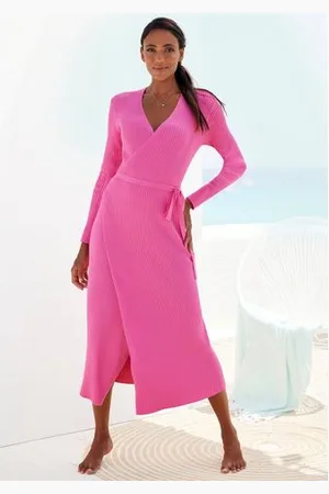 Lascana Gebreide jurk -Loungejurk Wikkeljurk met tailleband, loungewear