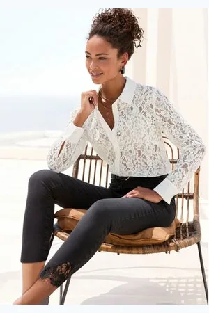 Lascana Kanten blouse met overhemdkraag, kanten blouse, transparante blouse, feestelijk