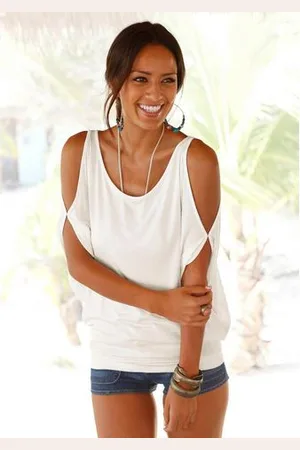 Lascana Strandshirt met schoudersplitten, shirt met korte mouwen, longshirt, off-the-shoulder