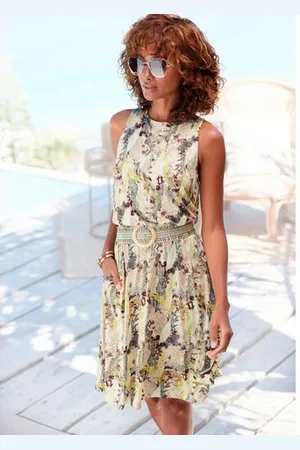vivance collection Jerseyjurk met alloverdruk, zomerjurk met zakken, strandjurk