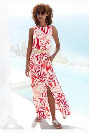 Lascana Maxi-jurk met alloverdruk en split, jersey jurk, zomers-elegant
