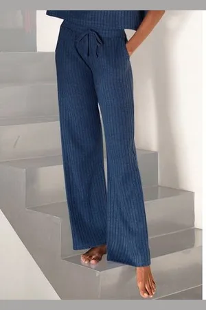 Lascana Homewearbroek -Loungebroek -lounge-/brei broek met wijde pijpen en zijzakken, loungewear (1-delig)