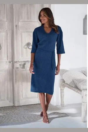 Lascana Gebreide jurk - Ribgebreide jurk, loungejurk Lounge-/rib jurk met wijde mouwen en tailleband, loungewear (1-delig)