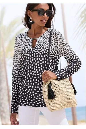 Lascana Shirt met lange mouwen met kleine uitsnijding, jersey-shirt, stippen-print