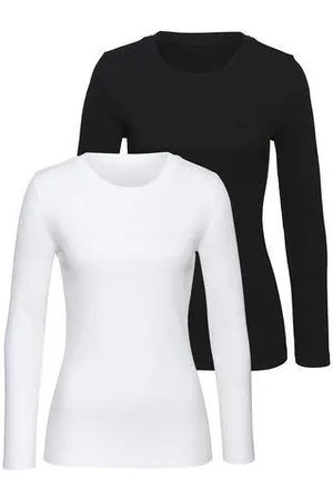 vivance collection Shirt met lange mouwen Van zachte rib jersey van zacht katoen-stretch (Set van 2)