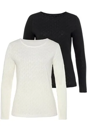 vivance collection Shirt met lange mouwen Met modieus ajourpatroon (2-delig, Set van 2)