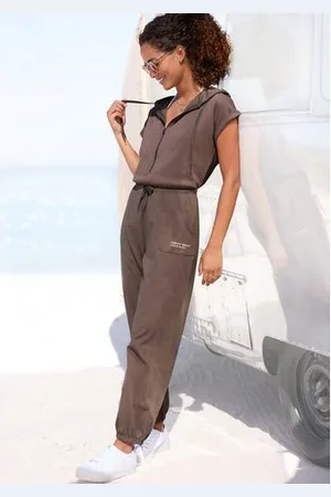 Venice Beach Jumpsuit van jersey, kortärmelige jumpsuit met zakken