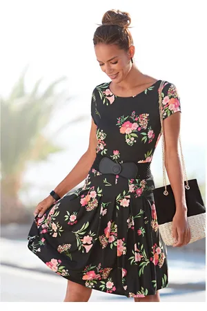 vivance collection Gedessineerde jurk met bloemenmotief, t-shirtjurk, zomerjurk