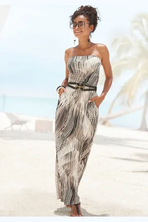 Lascana Maxi-jurk met alloverprint en zakken, bandeau-jurk, zomerjurk, schoudervrij