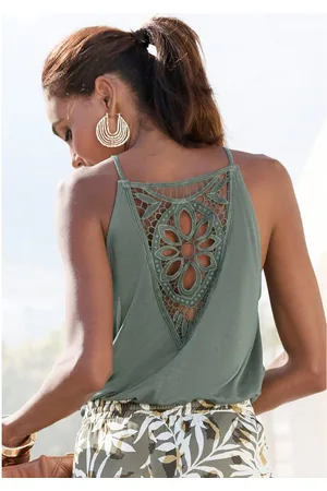 vivance collection Top met kantinzet op de rug, luchtig zomertop van jersey