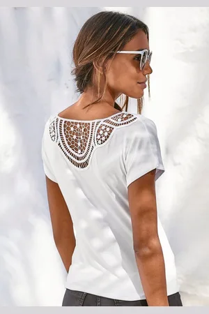 vivance collection Shirt met korte mouwen Met haakwerk aan de achterkant