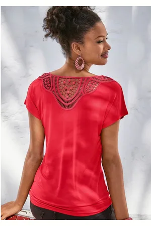 vivance collection Shirt met korte mouwen Met haakwerk aan de achterkant