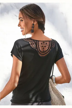 vivance collection Shirt met korte mouwen Met haakwerk aan de achterkant