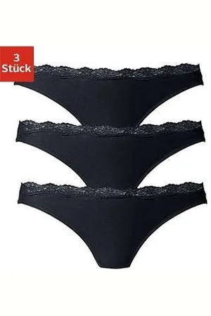 Lascana String van elastische katoen met delicate kant (3 stuks)