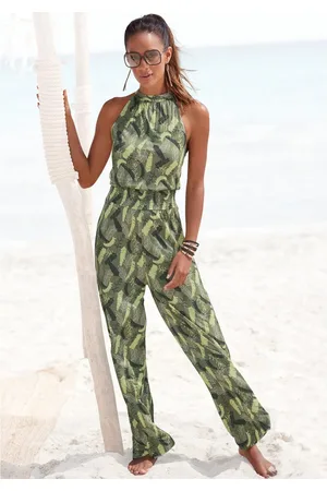 QS by s.Oliver Jumpsuit met bladerenprint en brede smockinzet, zomerse jumpsuit