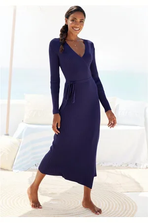 Lascana Gebreide jurk -Loungejurk Wikkeljurk met tailleband, loungewear