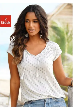 vivance collection Shirt met korte mouwen Met iets aangerimpelde hals (Set van 2)