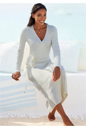 Lascana Gebreide jurk -Loungejurk Wikkeljurk met tailleband, loungewear