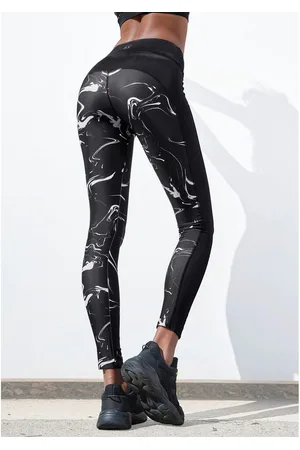 Lascana Legging Black Marble Sportbroek met mesh