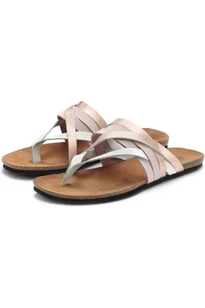 Lascana Teenslippers Sandaal, pantoletten van leer met kurken voetbed