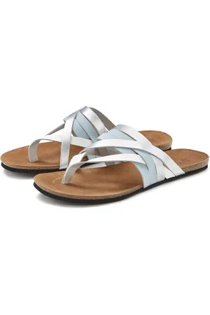 Lascana Teenslippers Sandaal, pantoletten van leer met kurken voetbed