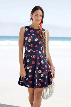 beachtime Strandjurk met bloemenprint, zomerjurk van elastisch katoen