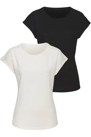 vivance collection Shirt met korte mouwen Met decoratieve haak-inzet van kreukvrije crêpe-kwaliteit (2-delig, Set van 2)