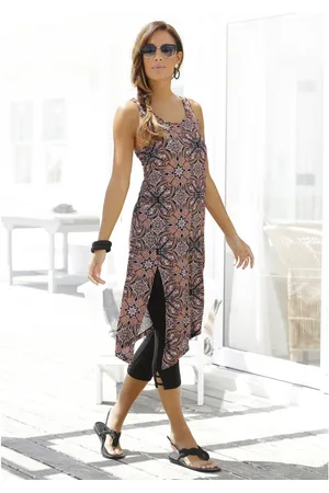 beachtime Lange top met alloverprint en split, zomerjurk, strandjurk (set, Met legging)