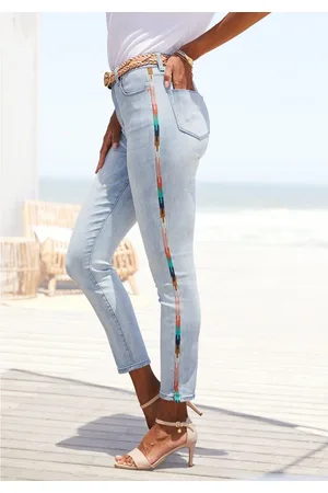 Lascana High-waist jeans met zijborduurwerk, elastische skinny jeans