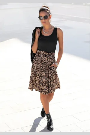 Buffalo Jerseyjurk met paperbag tailleband en animal print, leo jurk, zomerjurk