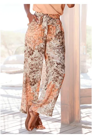 Lascana Palazzobroek met bloemenprint, zomerse stofbroek met zakken, strandbroek (Met vastgezette bindceintuur)
