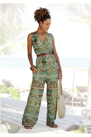 Lascana Jumpsuit met overlappend v-hals, zomerse jumpsuit met alloverprint