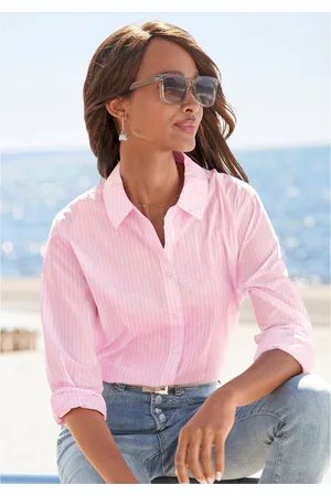 Buffalo Overhemdblouse met strepenpatroon, achter langer gesneden, klassieke damesblouse