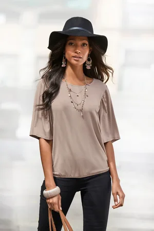 vivance collection Shirt met ronde hals Met fijne plooi aan de mouwen