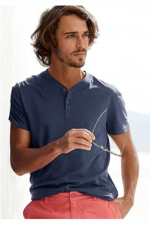 H.I.S Henleyshirt Korte mouwen shirt met Henley-kraag, gestructureerde katoen