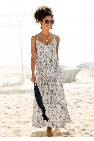 QS by s.Oliver Maxi-jurk met alloverprint en strik op de rug, zomerjurk, strandjurk