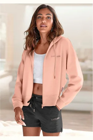 Lascana Capuchonsweatvest Homewear met koperkleurige rits en logo-borduursel, loungewear