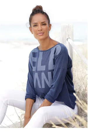 ELBSAND Shirt met lange mouwen Niola met grote print op de voorkant, longsleeve van katoenmix, sportief-casual