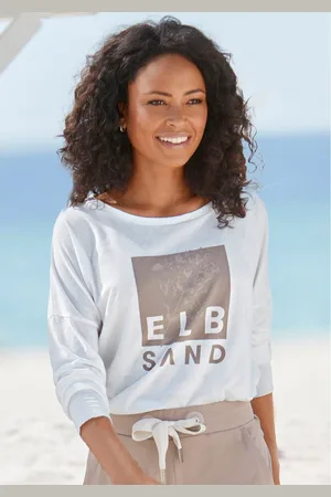 ELBSAND Shirt met lange mouwen met logoprint, katoenmix, sportief-casual