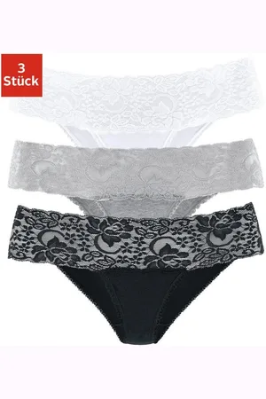 vivance collection Brazilian slip van elastische katoen met florale kant (3 stuks)