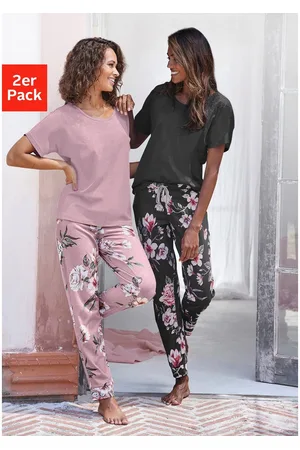 VIVANCE DREAMS Pyjama met bloemenprint (4-delig, Set van 2)