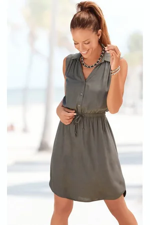Lascana Zomerjurk Overhemdkraag en V-hals, blousejurk met elastische tailleband