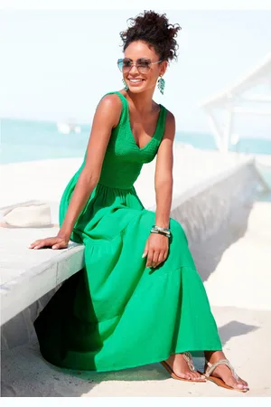 beachtime Maxi-jurk van geweven katoen, zomerjurk met gelaagde rok