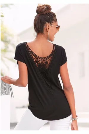 Lascana Strandshirt met kanten inzet, t-shirt, losse pasvorm, casual-chic